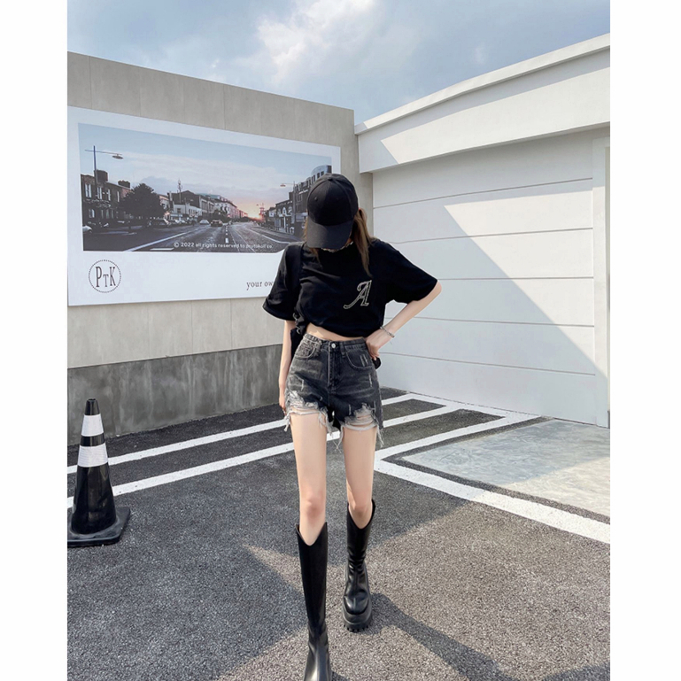 Ripped jeans highwaist celana pendek wanita hot pants wanita jumbo fashion cewek kekinian 2023 korean style