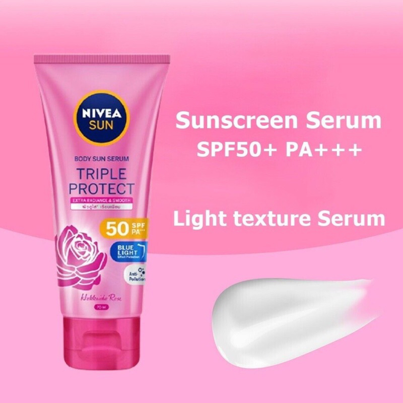 NIVEA SUN Body Sun Serum Triple Protect Extra Radiance &amp; Smooth Hokkaido Rose SPF 50 PA+++ Blue Light Effect Protection Anti Pollution