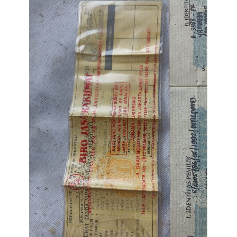 DOKUMEN RX KING TAHUN 92 PLAT B, SURAT KING, STNK BPKB