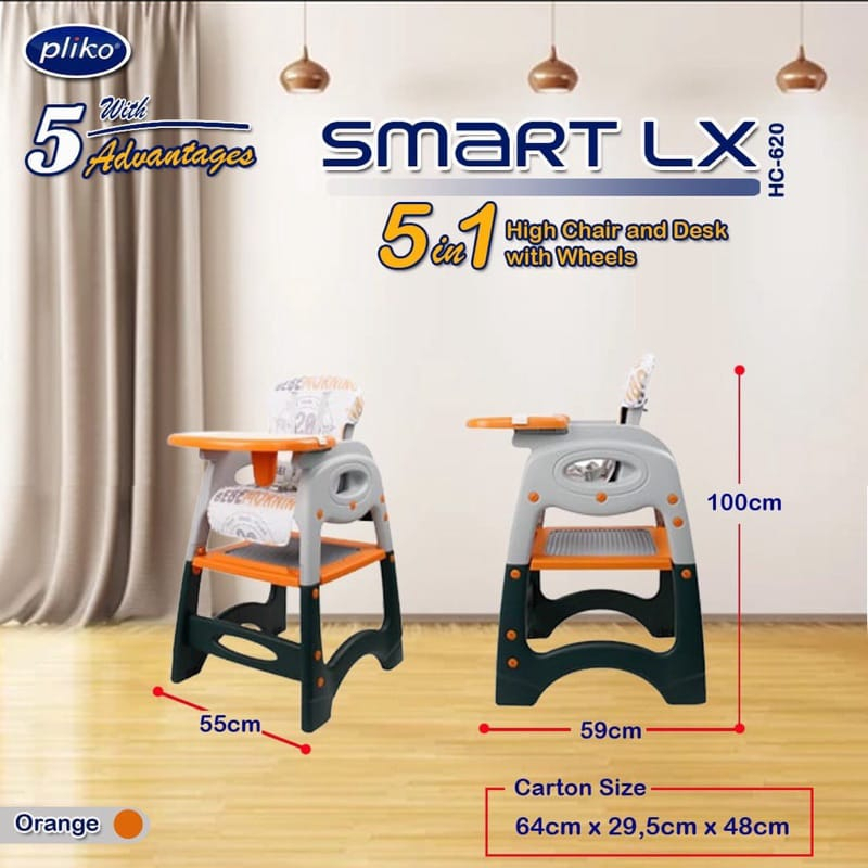 Pliko High Chair HC620 5in1 Desk Smart LX - Kursi Makan Bayi Multifungsi