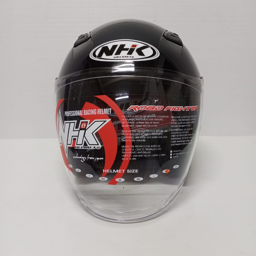 NHK HELM R1 ELITE SOLID BLACK SINGLE VISOR HALF FACE NHK ELITE