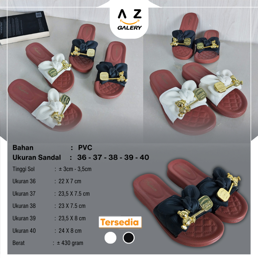 Sandal Slop Flat Wanita Sandal Slip On Motif Fashion Korea Style Sandal Selop Cewek Sandal Teplek PVC Azgalery SPT-55