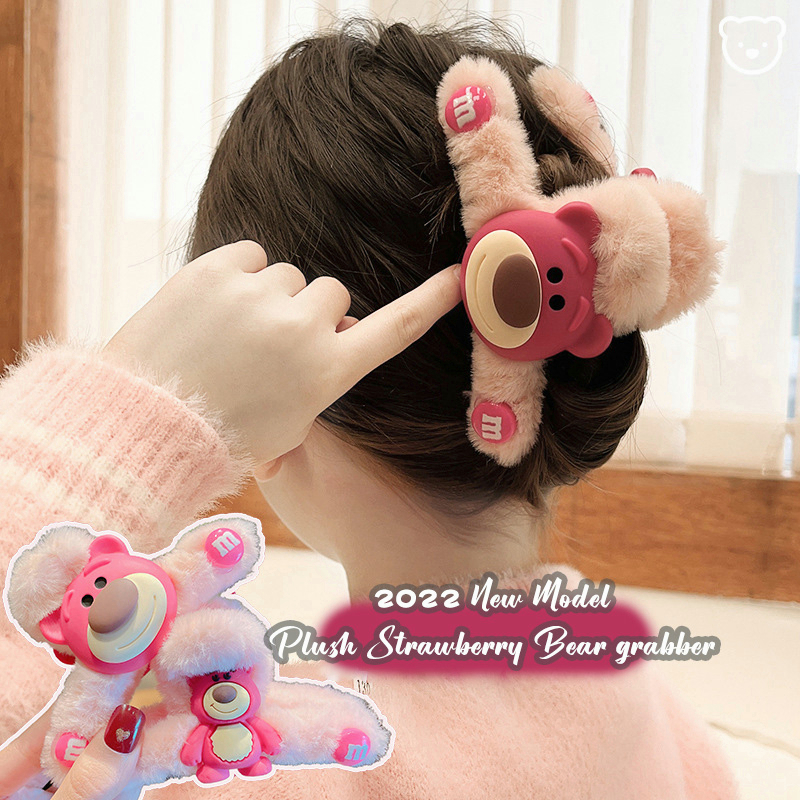 COD❤️Jepit rambut Lotso Beruang Stroberi Bulu Lucu Korea/ Bando Lotso Klip Rambut Wanita Anak Kuda Gadis Kecil Hair clip