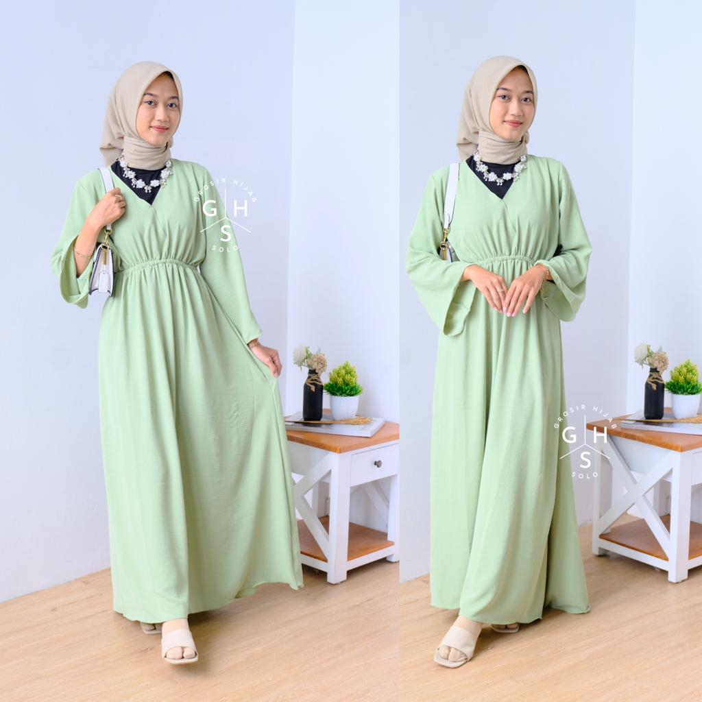 AFIFFAH GAMIS KERUT LEBARAN MAXI DRESS ATASAN WANITA CRINCLE AIRFLOW PREMIUM (KJI)