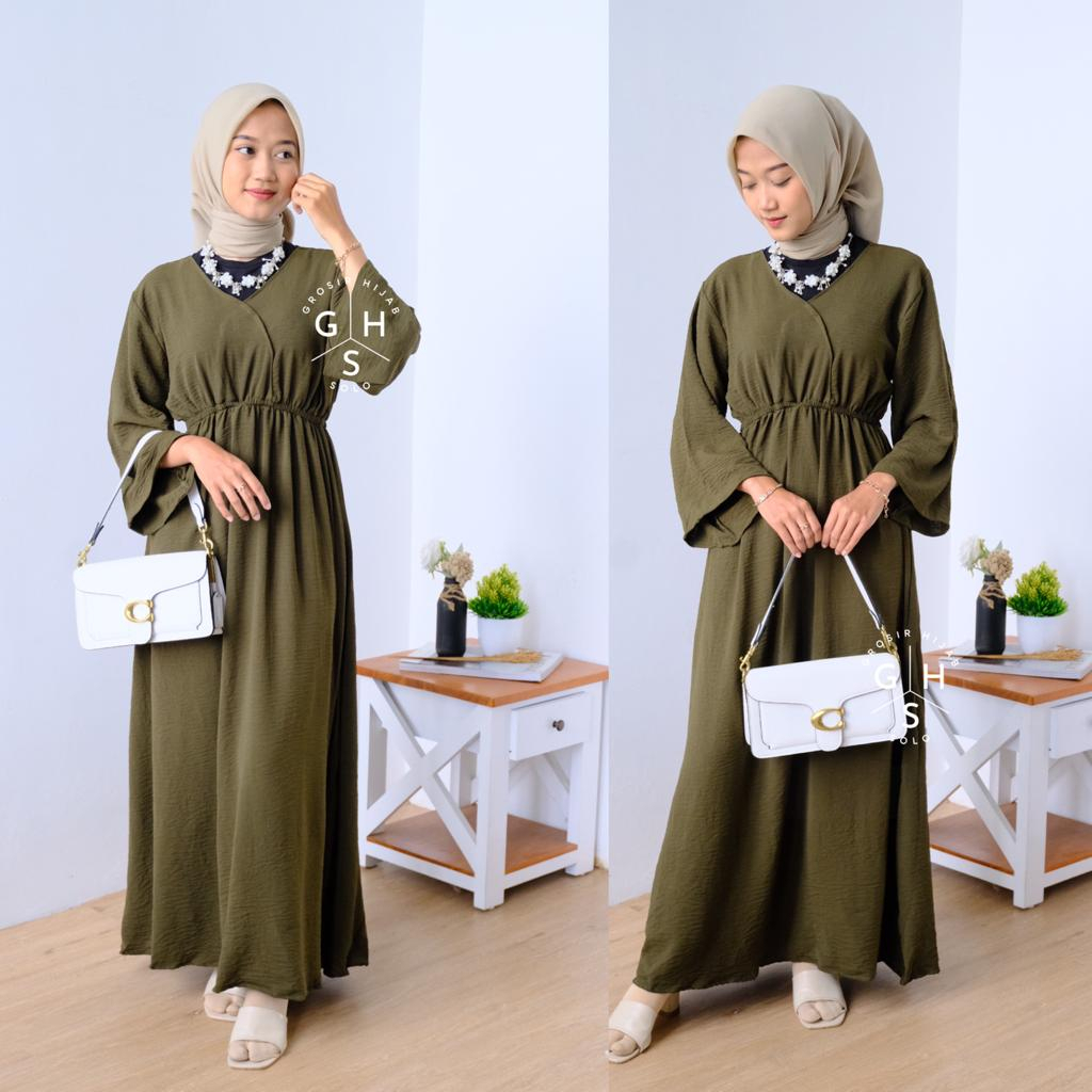 AFIFFAH GAMIS KERUT LEBARAN MAXI DRESS ATASAN WANITA CRINCLE AIRFLOW PREMIUM (KJI)