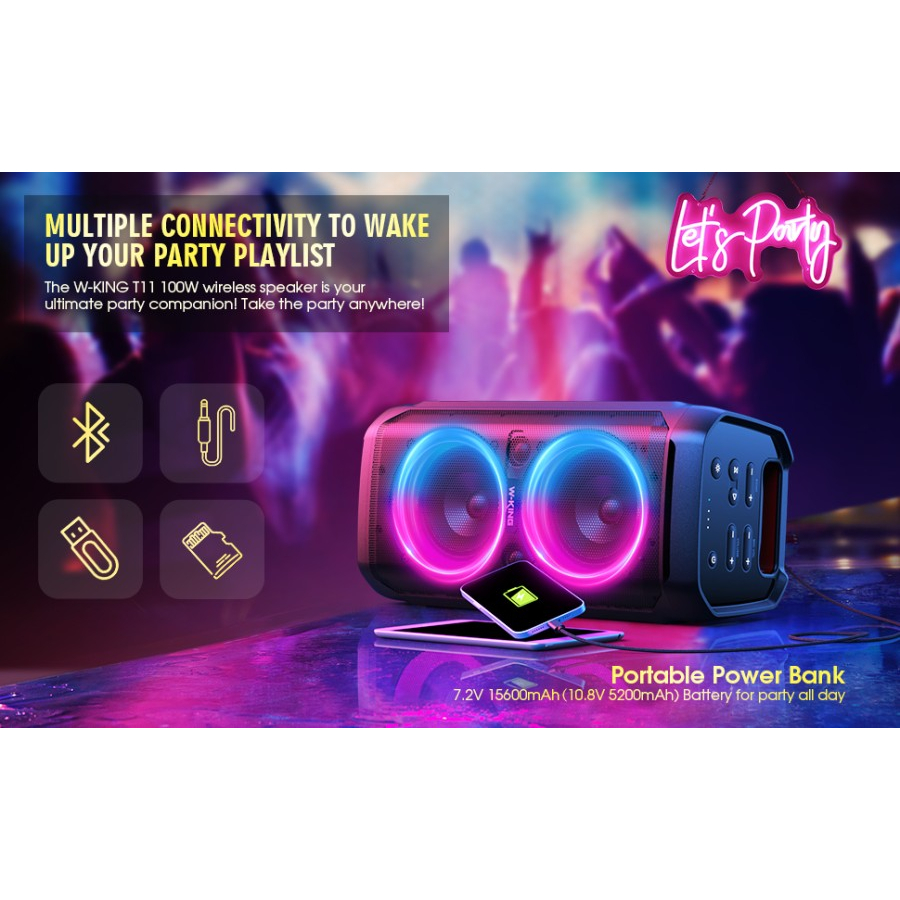 Speaker Karaoke Bluetooth Portable Wireless WKing T11 TWS Party Box Super Bass W-King Original OCEANMART