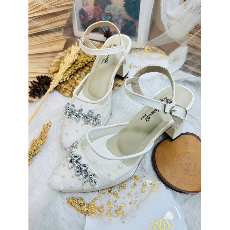 sepatu wanita dhanda wedding platform putih tali diamont 7cm tahu