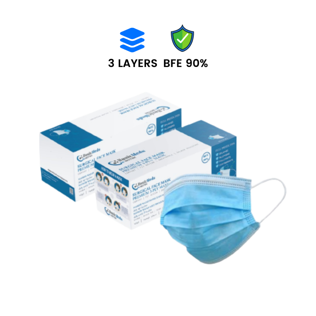 Masker 3 ply 3Ply Earloop Tali kuping Masker Medis Kemenkes 1 box isi 50 pcs Basicmeds Putih White