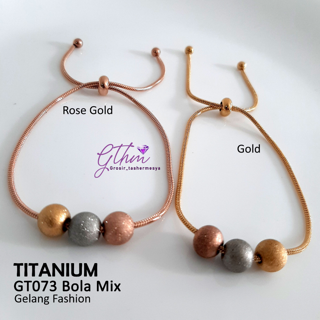 Gelang Titanium Serut Bola Kombinasi Anti Karat Perhiasan fashion Import Premium gt073