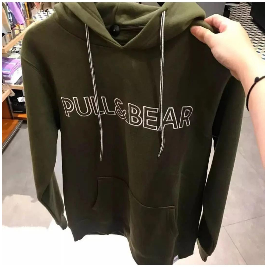 [COD] Jaket Pull&amp;Bear - Sweater Hoodie Pull&amp;Bear Merah Texs Bordir Original Distro Untuk Pria Dan Wanita Bahan Tebal