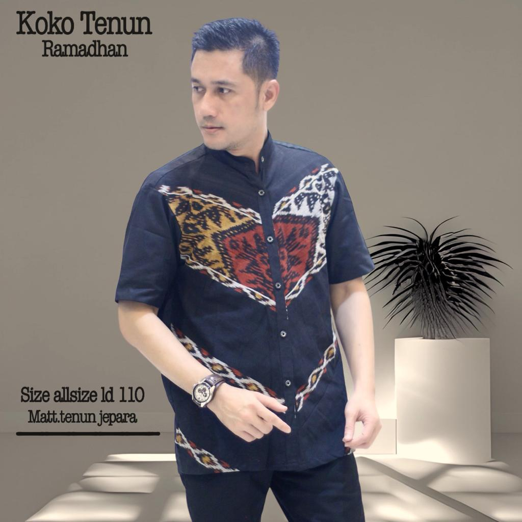 Hermansyah Baju Koko Tenun Trendy | Kemeja Pria Tenun Kerah Koko