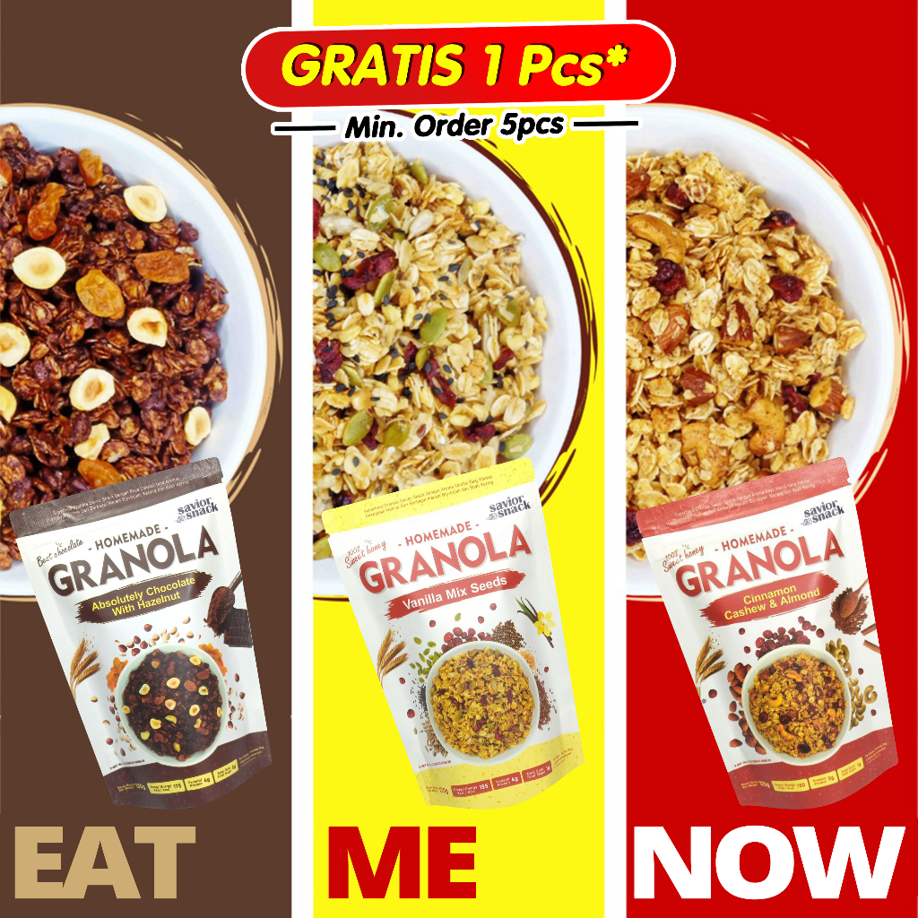 Sereal Makanan Sehat High Quality - Topping Oatmeal - Menu Sarapan Praktis - Savior Snack - Granola Crunchy Absolutely Chocolate With Hazelnut, Vanilla Mixs Seed, Cinnamon Cashew &amp; Almond - Cemilan Sehat - Trail Mix Superfood