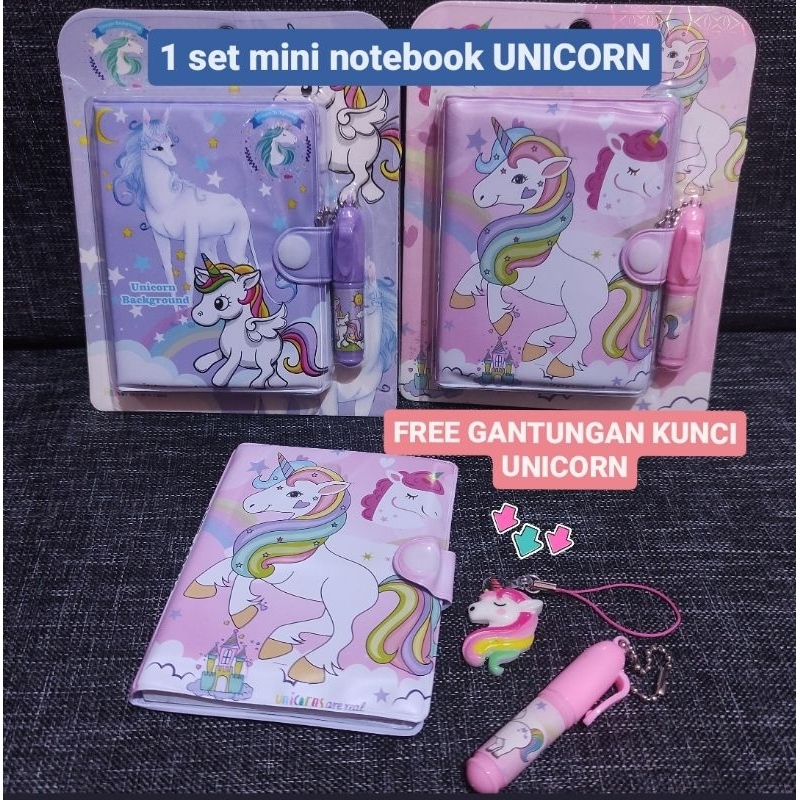 1 set mini note book unicorn free gantungan kunci