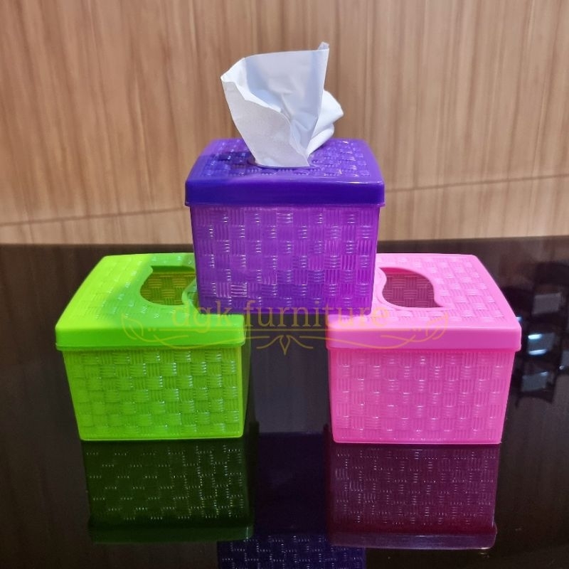 Kotak Tempat Tisu Tissue Tisue Tissu Box Mobil Kecil Petak Kotak Segi Plastik Rotan Anyaman Warna UNGU PINK HIJAU MURAH GROSIR