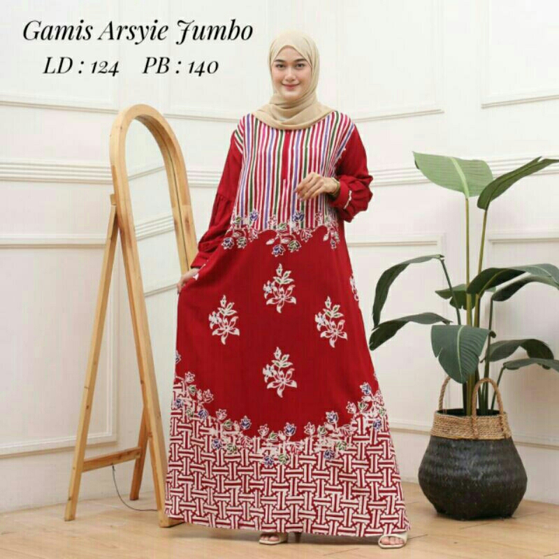 Gamis Arsyie Jumbo Bunga Garis Batik Cap