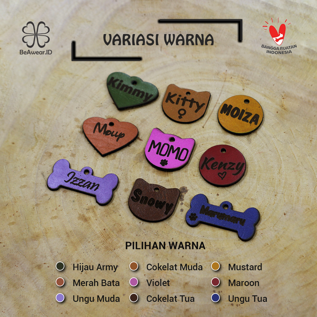 liontin kalung kucing anjing kelinci custom gratis ukiran nama kulit