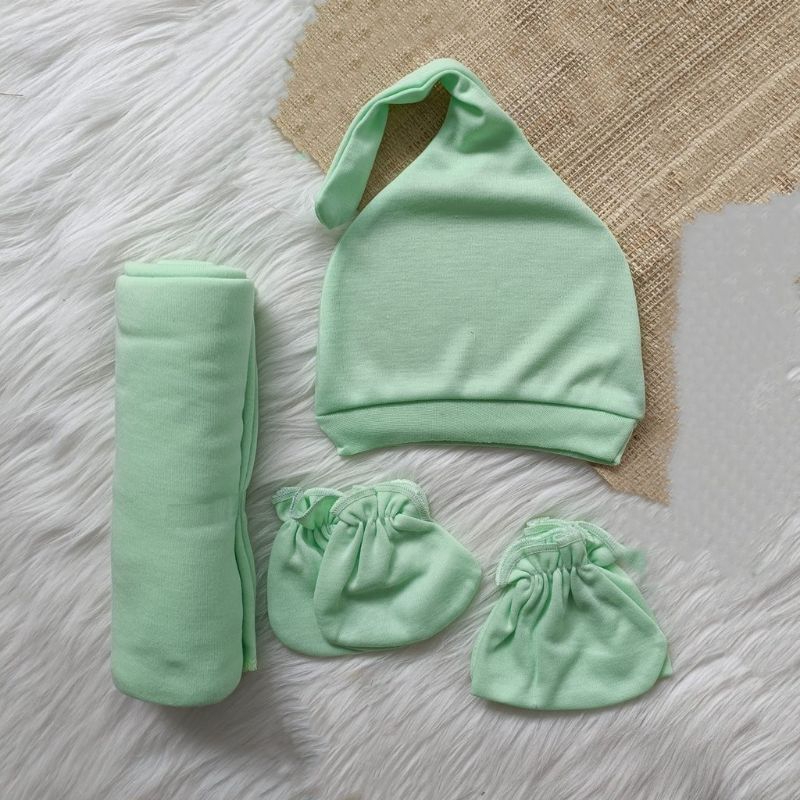 set 4 in 1 paket bedong/topi/sarung tangan/sarung kaki