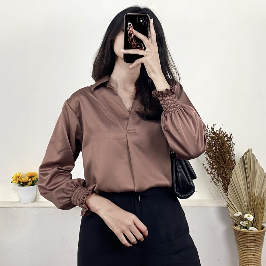 BLOUSE WANITA SATIN MAXMARA VELVET - LUX BLOUSE - ATASAN WANITA