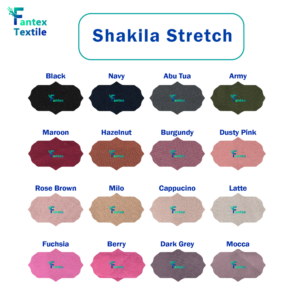 (HARGA PER 50 CM) Bahan  Kain Shakila Premium Sakila Samira Syakila Twill Stretch lebar 150 cm ecer ( harga per 50 cm ) Ready 28 warna