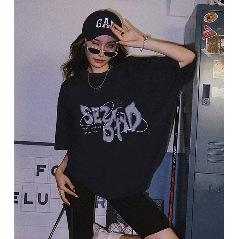 kaos hitam oversize wanita american vintage letter graffiti print T-shirt premium import baju kaos wanita
