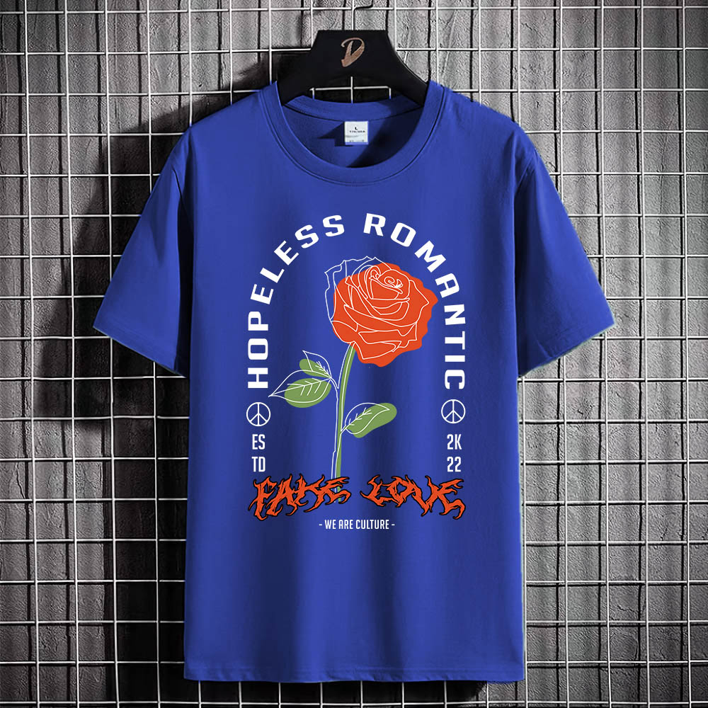 Kaos Tshirt Pria Baju HOPELESS ROMATIC ROSE Distro Basic Lengan Pendek Cowok Kasual DTF