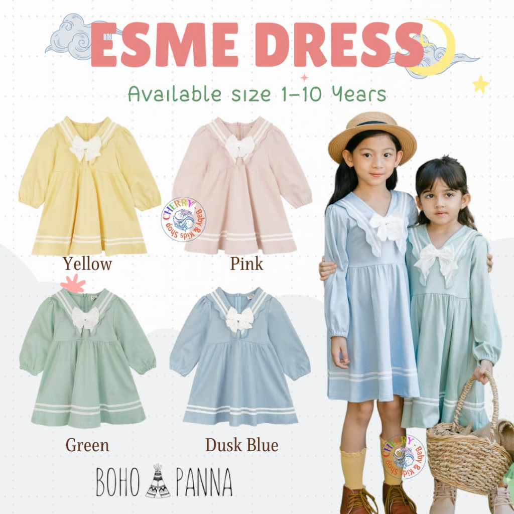 Bohopanna Esme Dress 0-8 Tahun Dress Panjang Sailor Anak Perempuan / Dress Raya / Lebaran / Pakaian Anak Muslim CBKS