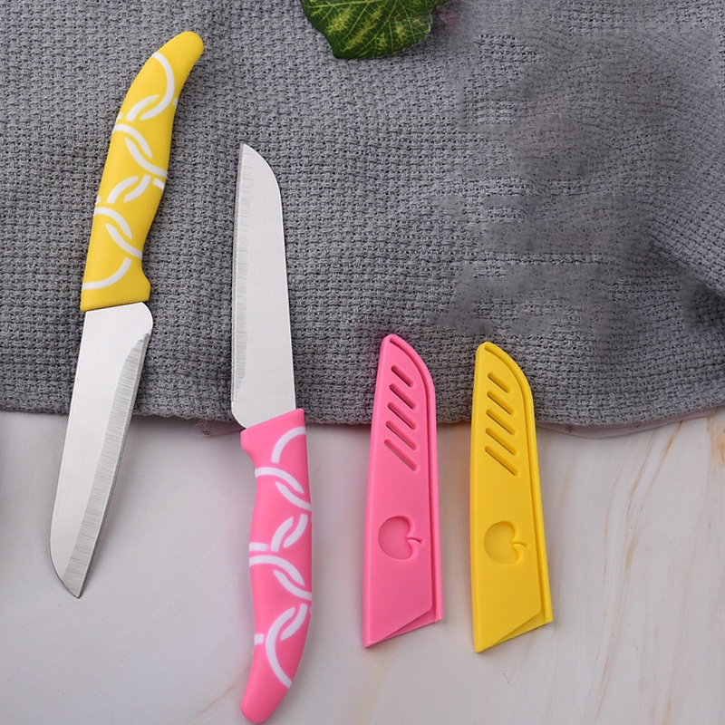 Pisau Buah Mini Sarung Motif Apel Stainless Steel Pisau Dapur Kupas Kecil Tajam