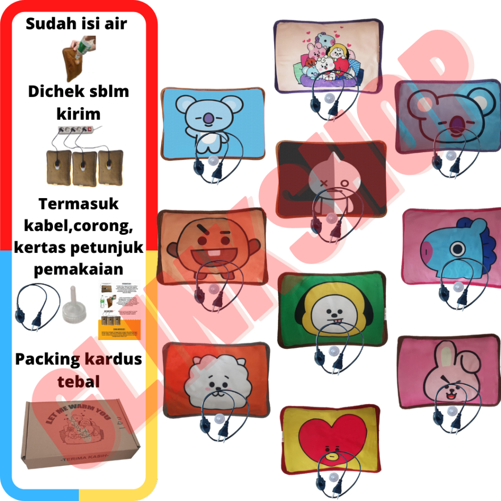 glinkshop1 Bantal Penghangat perut nyeri haid Karakter BT21 BTS, Hadiah Pacar Istri Mama Ibu