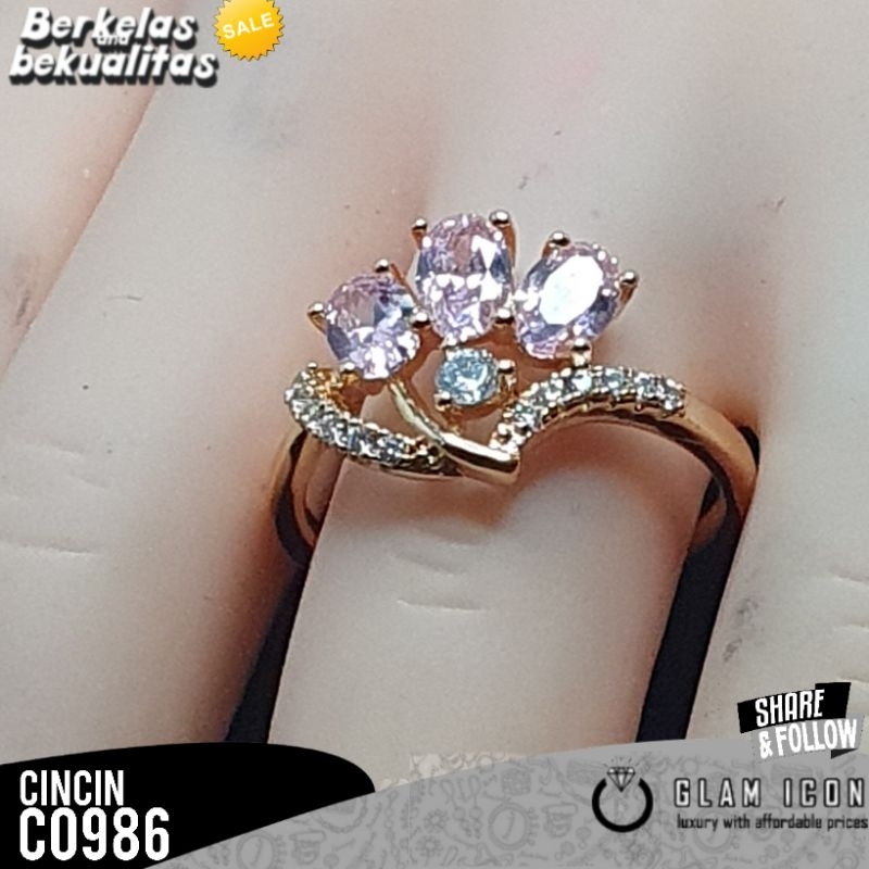 Cincin  wanita motif tiga mata pink C0986 CCG