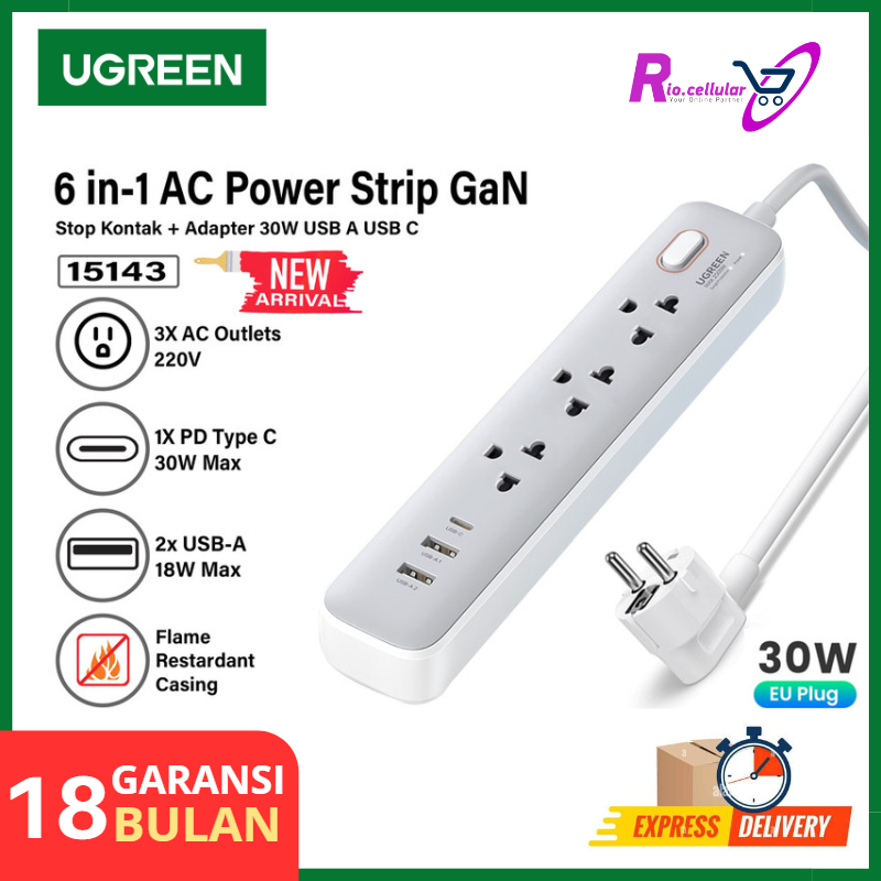 Ugreen Power Strip 30W 3 AC Dual USB + 1 C Power Socket Ugreen 2500W