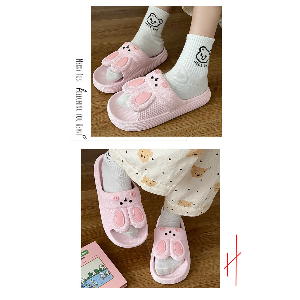 Sandal Slip On PVC Cute Rabbit Sendal Kelinci Rumah Nyaman Slipper Korea Soft Rubber Non Slip Flip Flop EVA Rumah Wanita Kekinian Selop Comfortable 8932