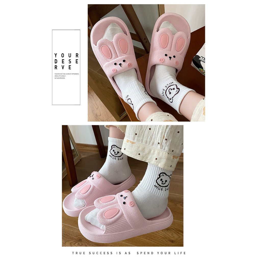 Sandal Slip On PVC Cute Rabbit Sendal Kelinci Rumah Nyaman Slipper Korea Soft Rubber Non Slip Flip Flop EVA Rumah Wanita Kekinian Selop Comfortable 8932