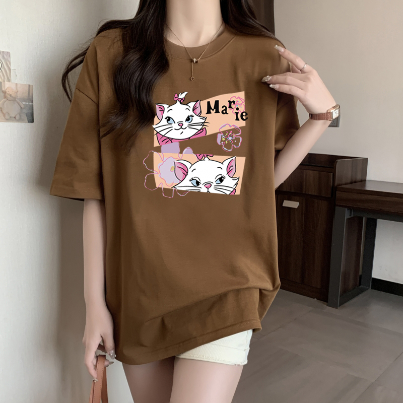 XIAOZHAINV Kaos Atasan Oversize Wanita Cat Anime Pattern Lengan Pendek A0536