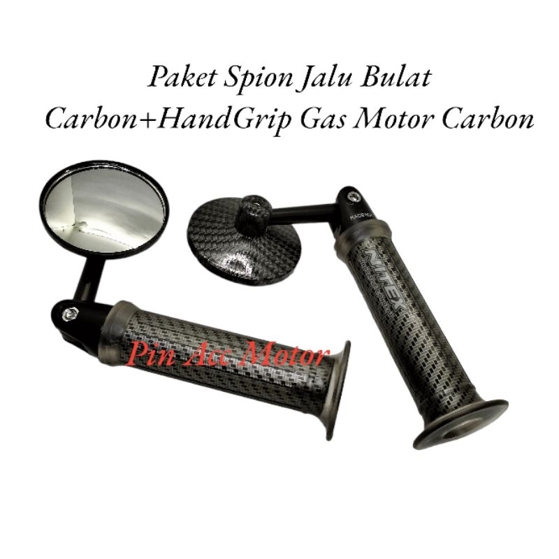 PAKET SPION VARIASI SPION JALU BULAT BAREND CARBON + HANGRIP RCB HITAM HG55/HG66 UNIVERSAL MOTOR