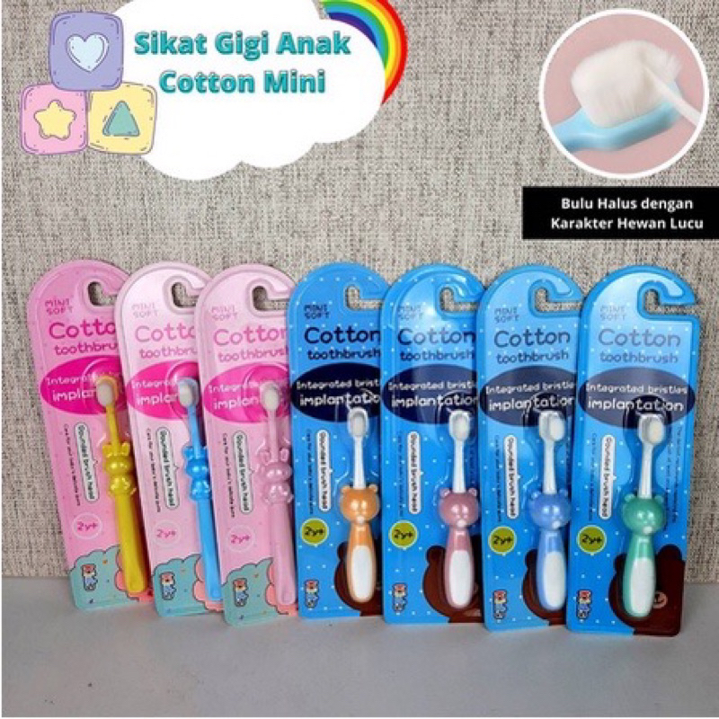 Sikat Gigi Anak Cotton Mini Soft Toothbrush Kids Sikat Gigi Anak Bayi Bulu Halus Round Brush Head Karakter Hewan Lucu