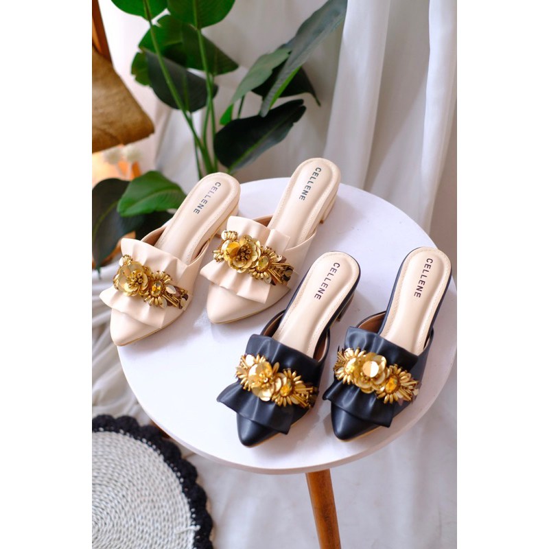 CELLENE Brigita Beads Heels / sepatu selop berpayet