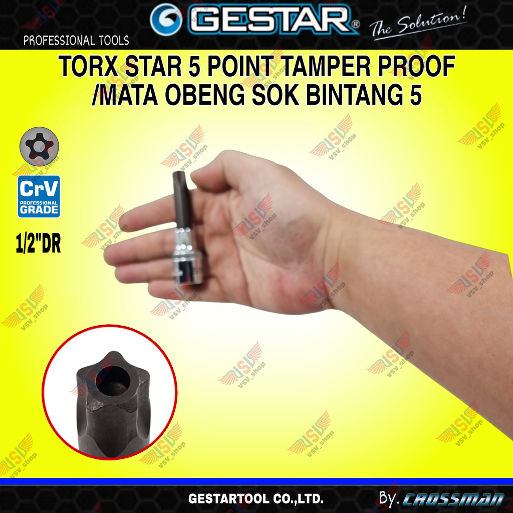 GESTAR Kunci Bintang Segi 5 Torx Star Bit Socket 5PT 1/2&quot;DR TS30 TS40 TS45 TS50 TS55