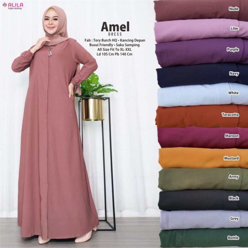 Amel dress by Alila / maxy dress polos / gamis tory burch / gamis polos / baju gamis busui polos / b