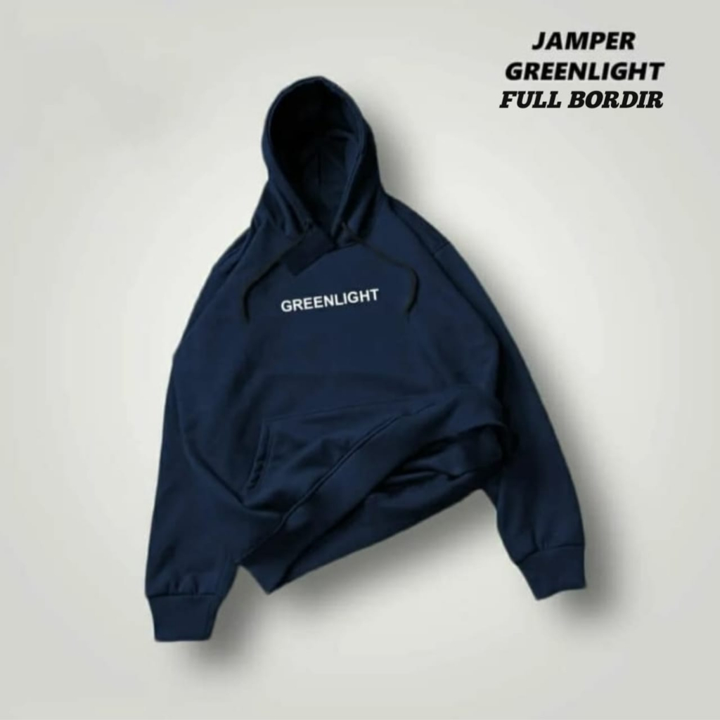 HOODIE GREENLIGHT NAVY FONT FULL BORDIR ORIGINAL IMPORT HIGH QUALITY TEE PREMIUM GREENNLIGHT