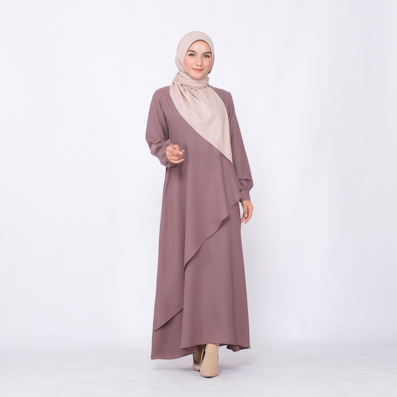 YASMIN DRESS WOLLYCREPE GAMIS LAYER DEPAN BUSUI FRIENDLY DRESS KONDANGAN by hawacorner