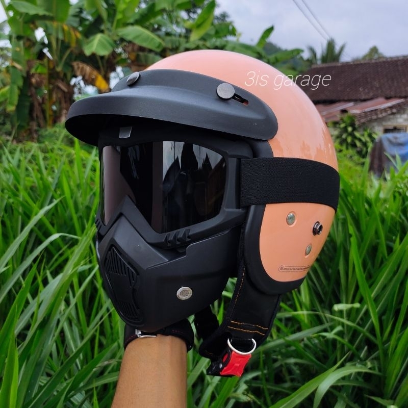 HELM BOGO RETRO DEWASA GOGLE MASK TOPENG 1 PAKET