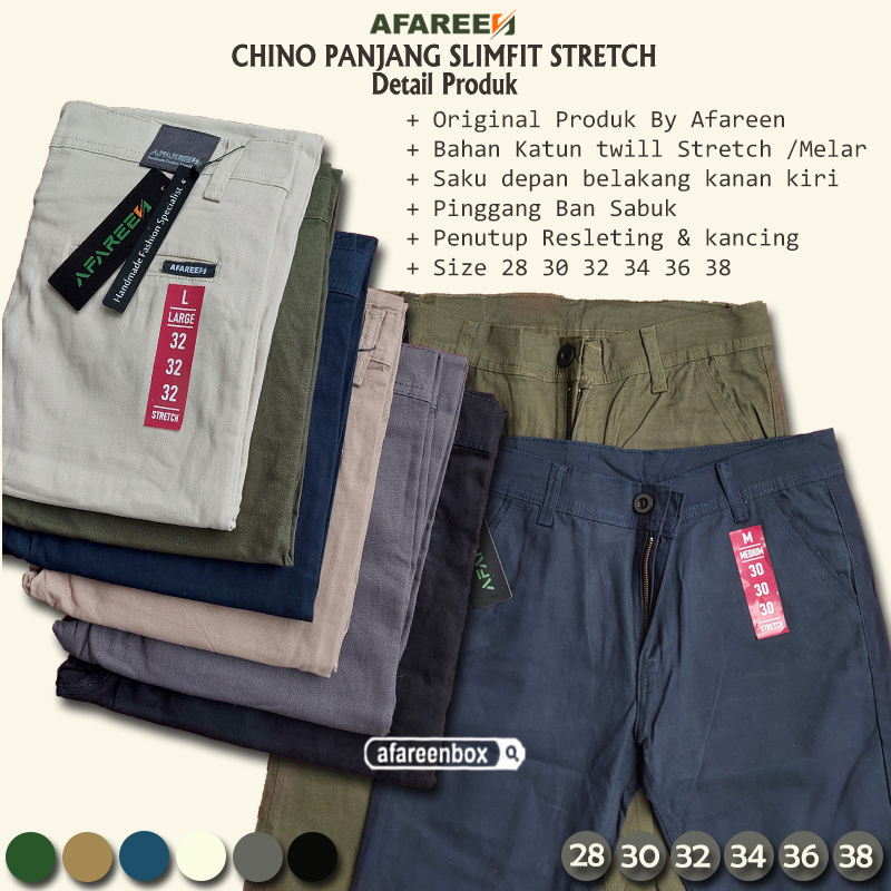 AFAREEN - Celana Chino Panjang Pria Slimfit Celana Chinos Stretch Melar Long Pants Original