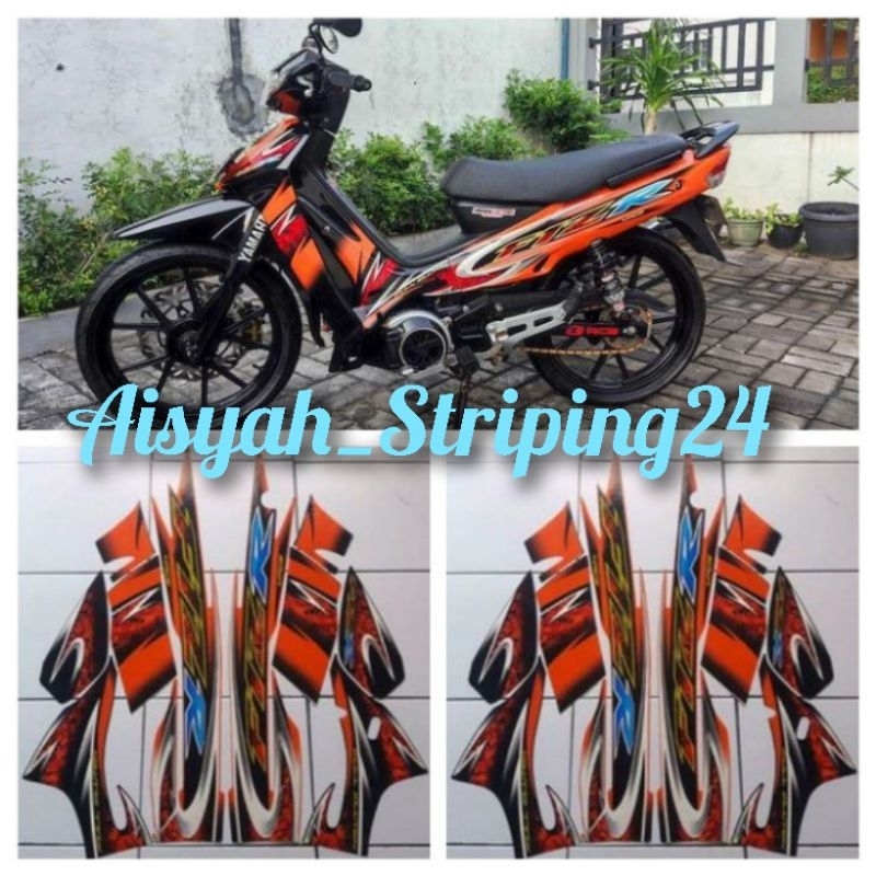 stiker striping lis bodi motor Yamaha FizR 2005 hitam orange