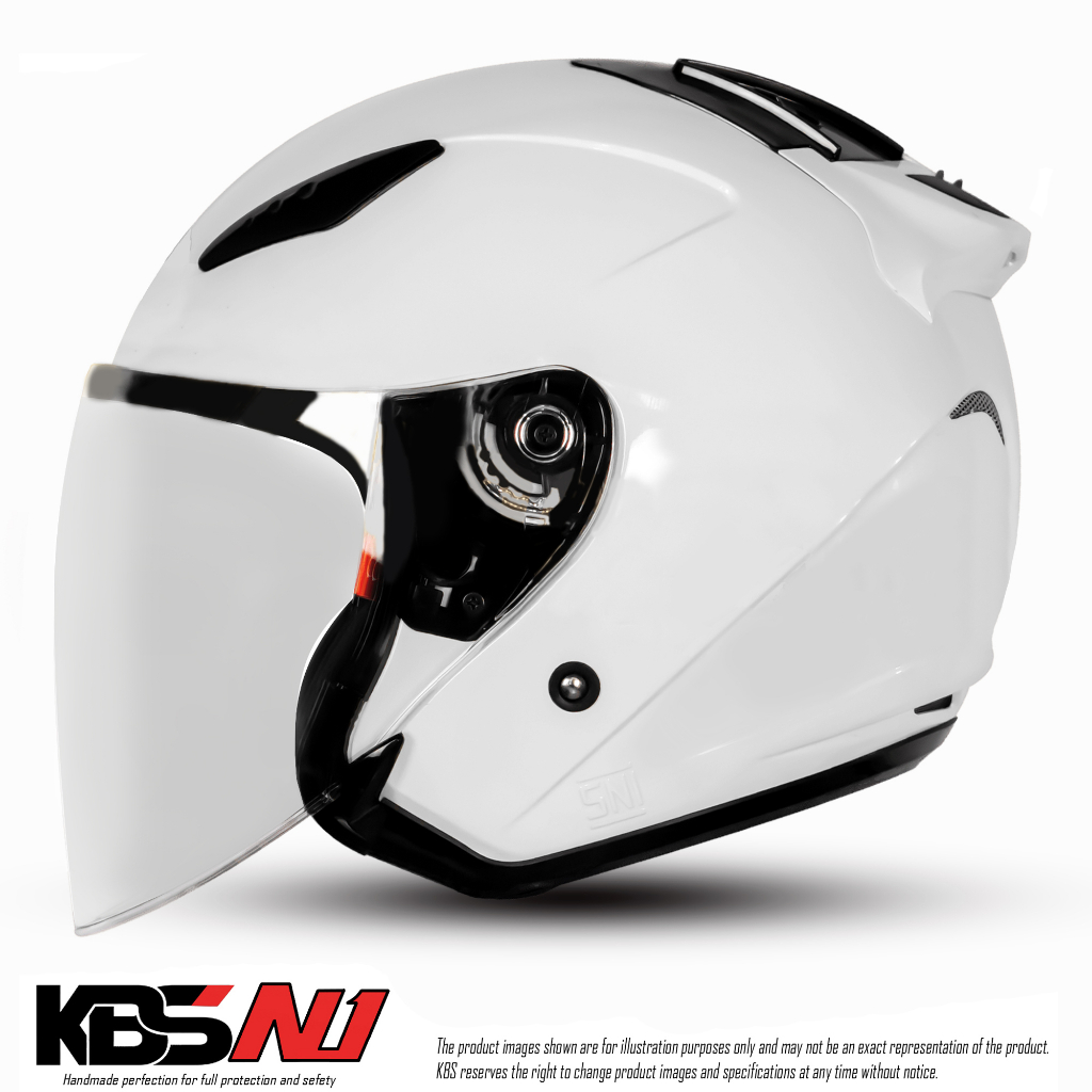 Helm Half Face KBS KYOTO White Pearl / Kaca Bening Helm Pria Dan Wanita Dewasa COD