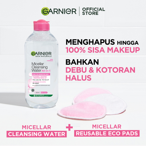 (PAKET HEMAT ISI 3) Garnier Micellar Water Pink - 400 ml - Skincare Pembersih Wajah Kulit Sensitif