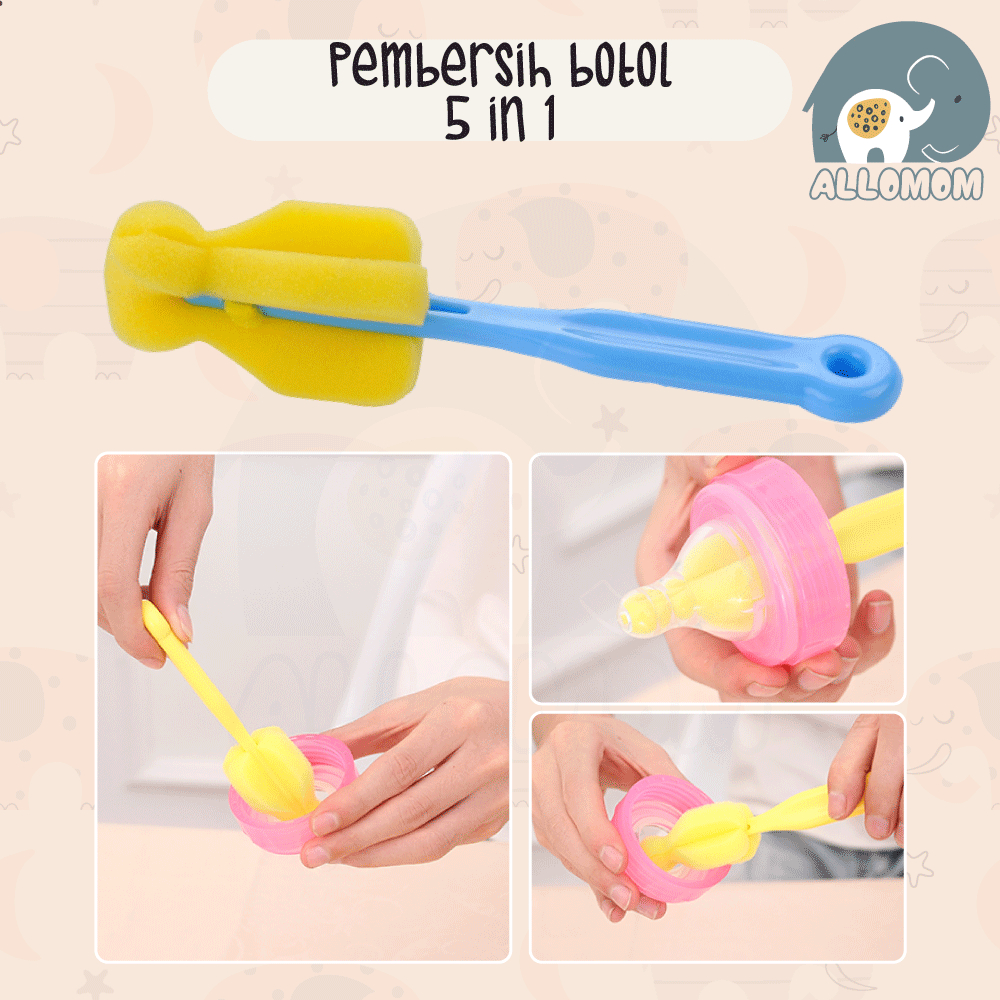 Set Sikat Pembersih / Sponge Dot Botol Susu Bayi 5 in 1