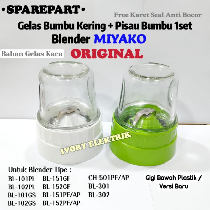 GELAS BUMBU KACA + PISAU BUMBU KERING 1SET BLENDER MIYAKO ORIGINAL TIPE BL-101PL BL-102PL BL-101GS B