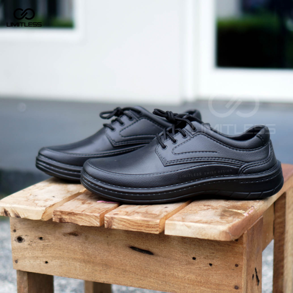 Sepatu Cowok Fantofel Kantor Sepatu Kerja Pria CRUZZ Pantofel Formal Full Black Premium Terbaru Tali