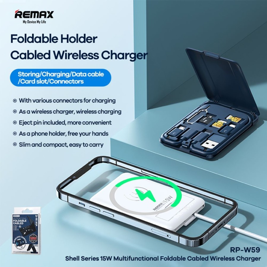 REMAX RP-W59 Wireless Charger 15W Kabel C to C Multiple Connector - navy blue