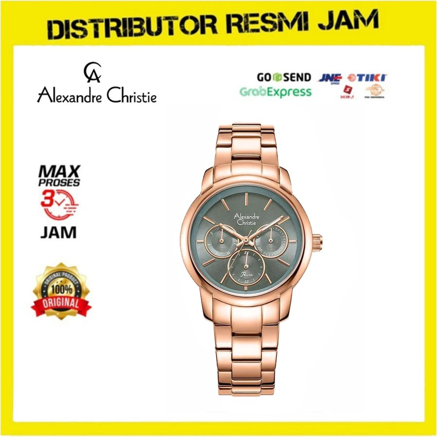 Jam Tangan Wanita Alexandre Christie AC2A34BF AC 2A34 BF Rosegold Gray
